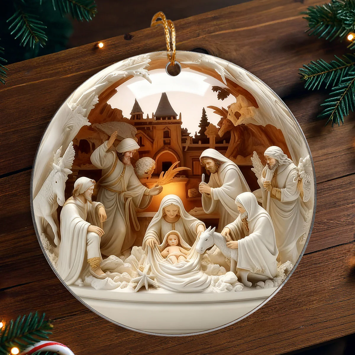 3D Effect Nativity Scene The Greatest Gift of All Religious Ornament - Acrylic Ornament - Image 7