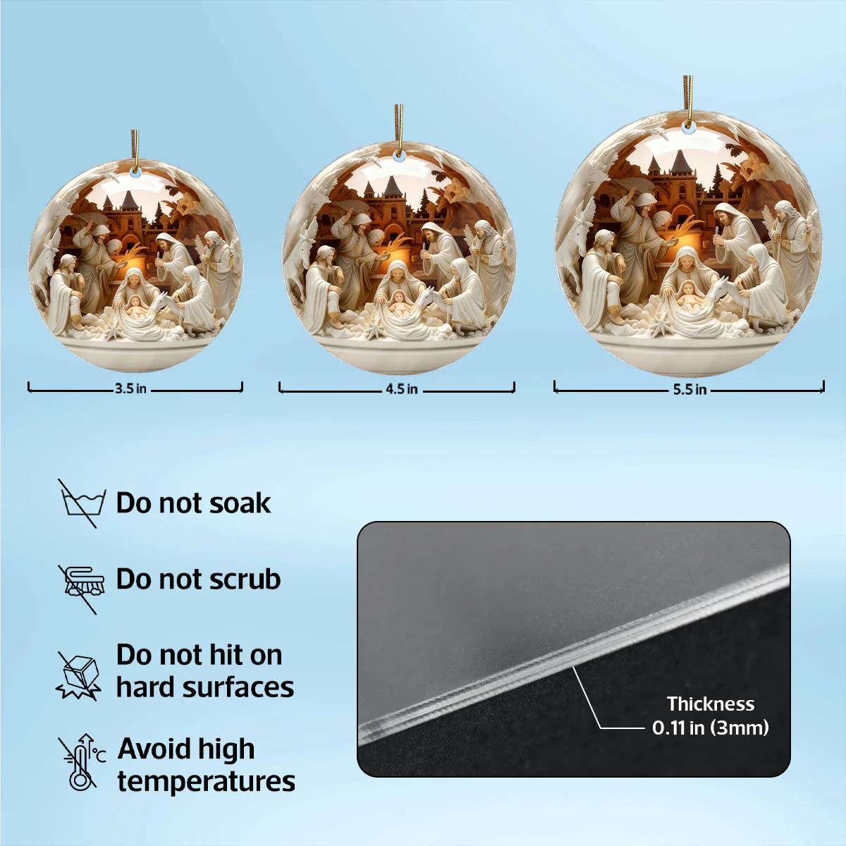 3D Effect Nativity Scene The Greatest Gift of All Religious Ornament - Acrylic Ornament - Image 8