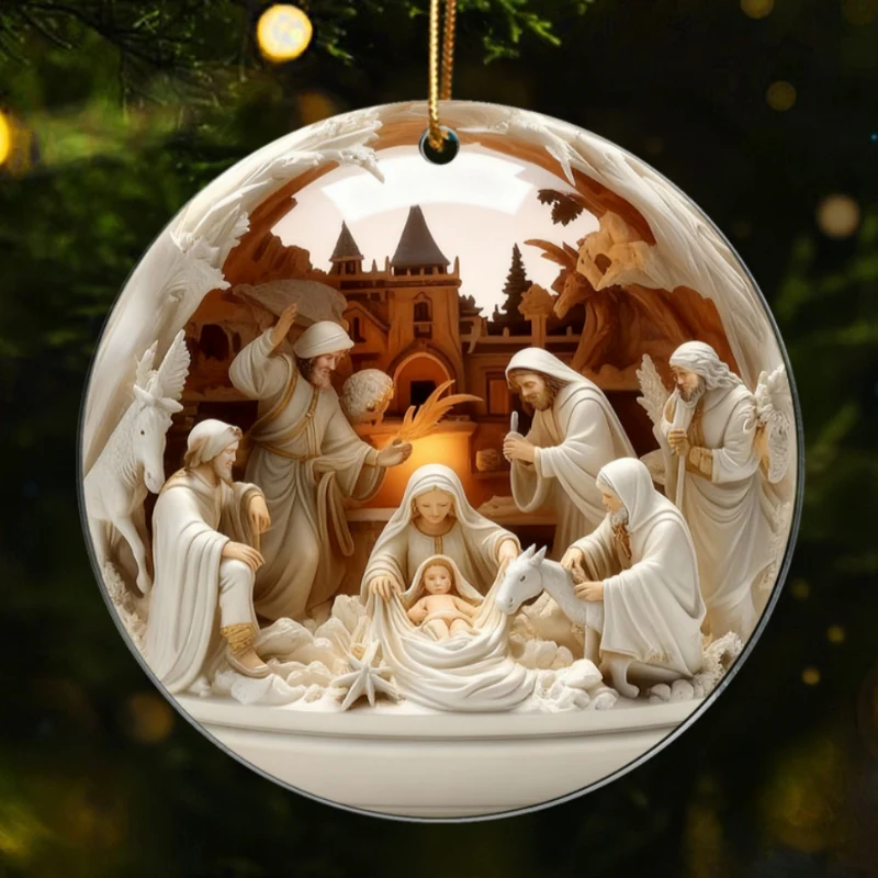 3D Effect Nativity Scene The Greatest Gift of All Religious Ornament - Acrylic Ornament - Image 9