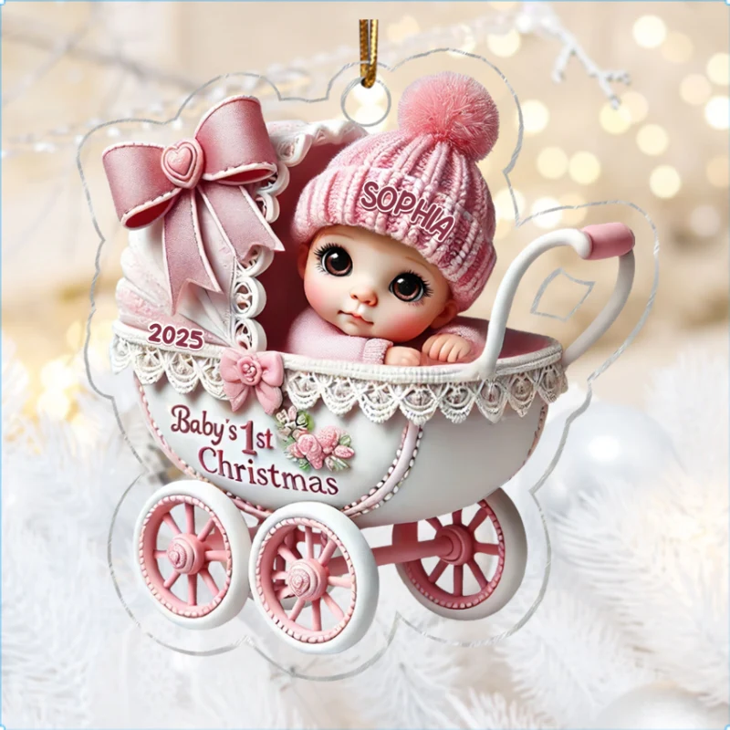 3D Effect Newborn Baby In Carriage Christmas Personalized Acrylic Ornament, Christmas Gift For Newborns, New Parents - Image 7
