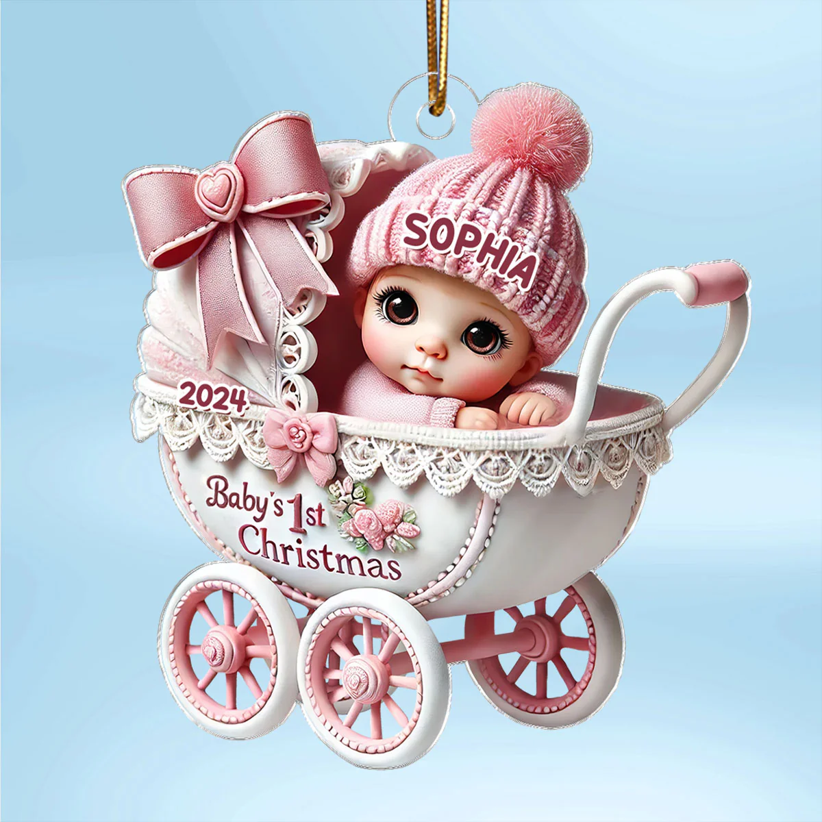 3D Effect Newborn Baby In Carriage Christmas Personalized Flat Acrylic Ornament, Christmas Gift For Newborns, New Parents - Image 10