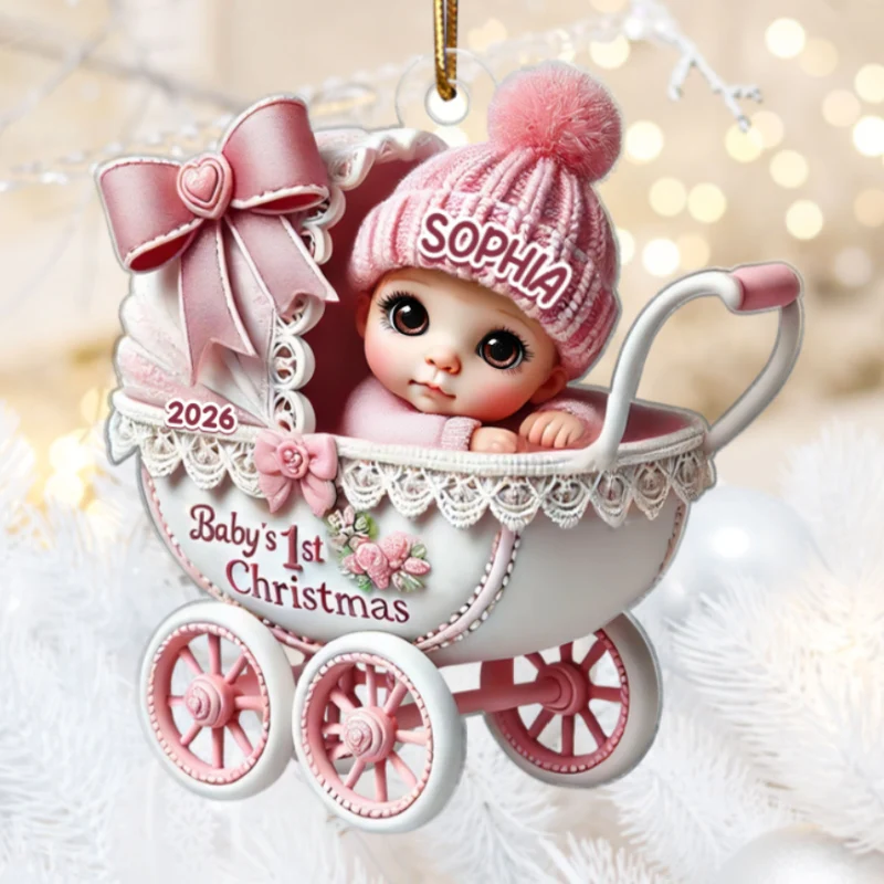3D Effect Newborn Baby In Carriage Christmas Personalized Flat Acrylic Ornament, Christmas Gift For Newborns, New Parents - Image 12