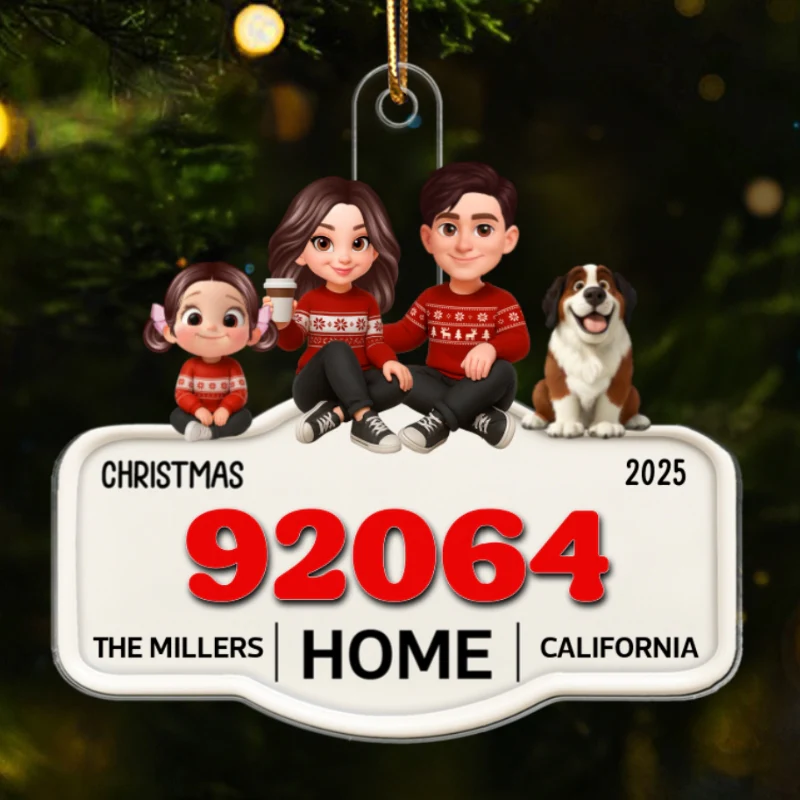 3D Effect No Place Like Home Cartoon Family Sitting Zip Code - Personalized Acrylic Ornament - Image 8