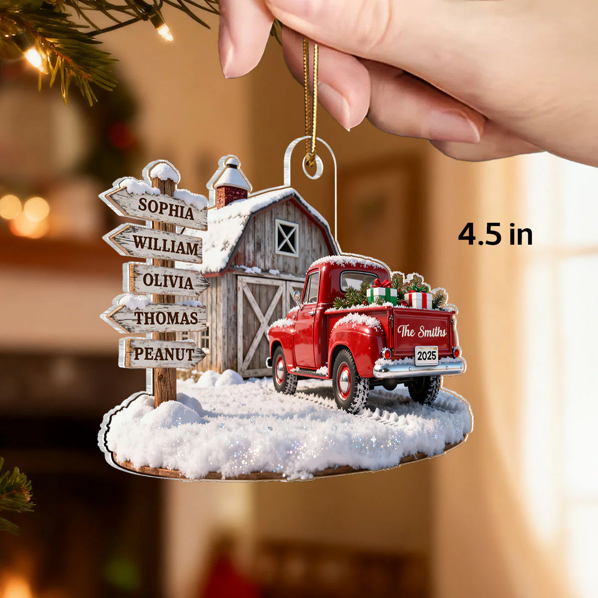 3D Effect Nostalgia Christmas Truck Barn House Family Sign Posts Custom Names - Personalized Acrylic Ornament - Gift For Family, Farmhouse Decor - Image 2