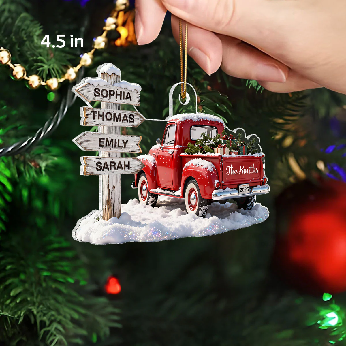 3D Effect Nostalgia Christmas Truck Family Sign Posts Custom Names - Personalized Acrylic Ornament - Gift For Family, Farmhouse Decor - Image 3