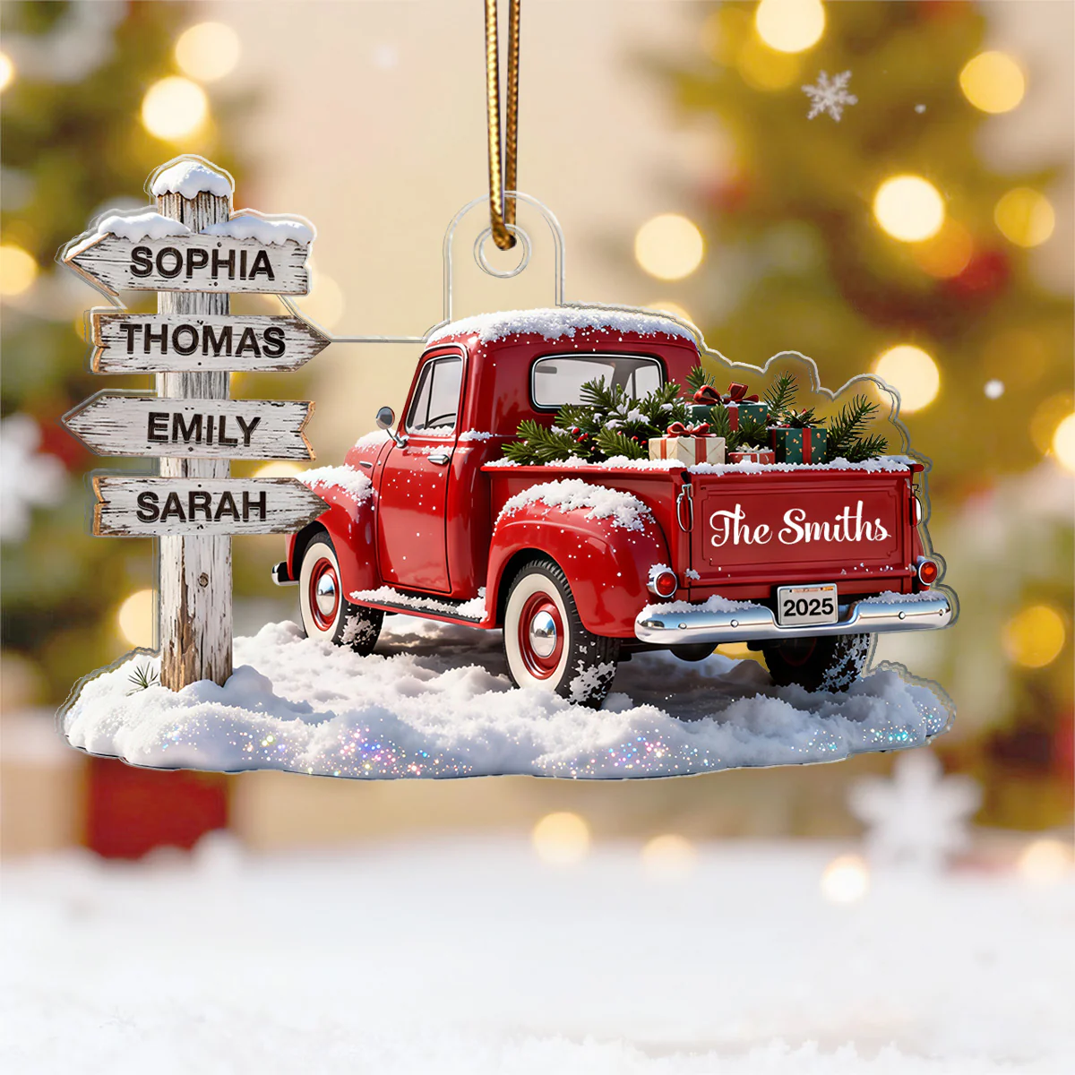 3D Effect Nostalgia Christmas Truck Family Sign Posts Custom Names - Personalized Acrylic Ornament - Gift For Family, Farmhouse Decor - Image 4