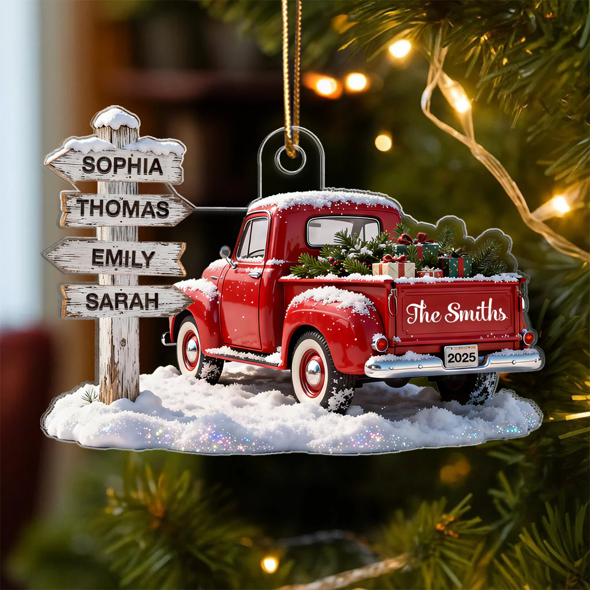 3D Effect Nostalgia Christmas Truck Family Sign Posts Custom Names - Personalized Acrylic Ornament - Gift For Family, Farmhouse Decor - Image 5