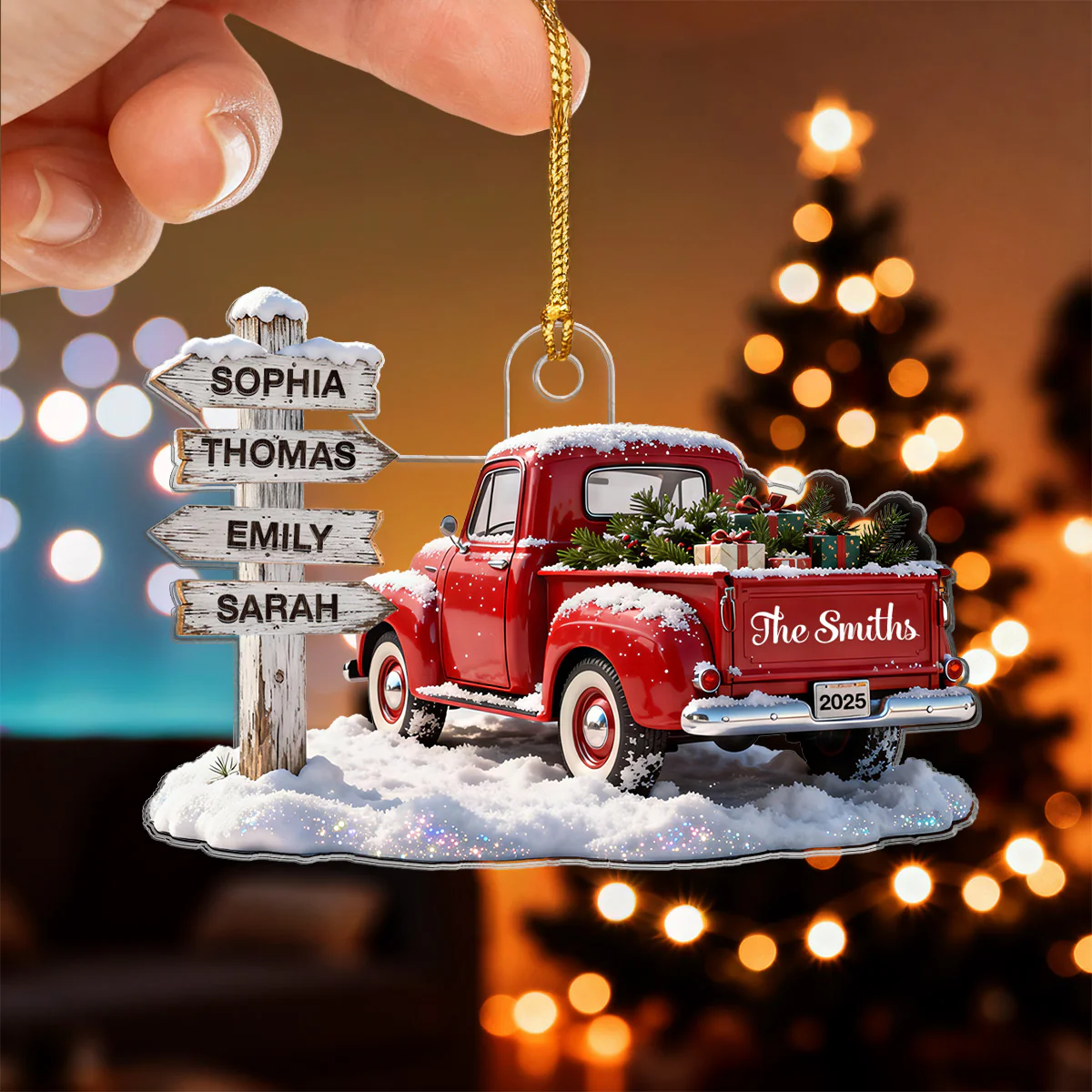 3D Effect Nostalgia Christmas Truck Family Sign Posts Custom Names - Personalized Acrylic Ornament - Gift For Family, Farmhouse Decor - Image 6