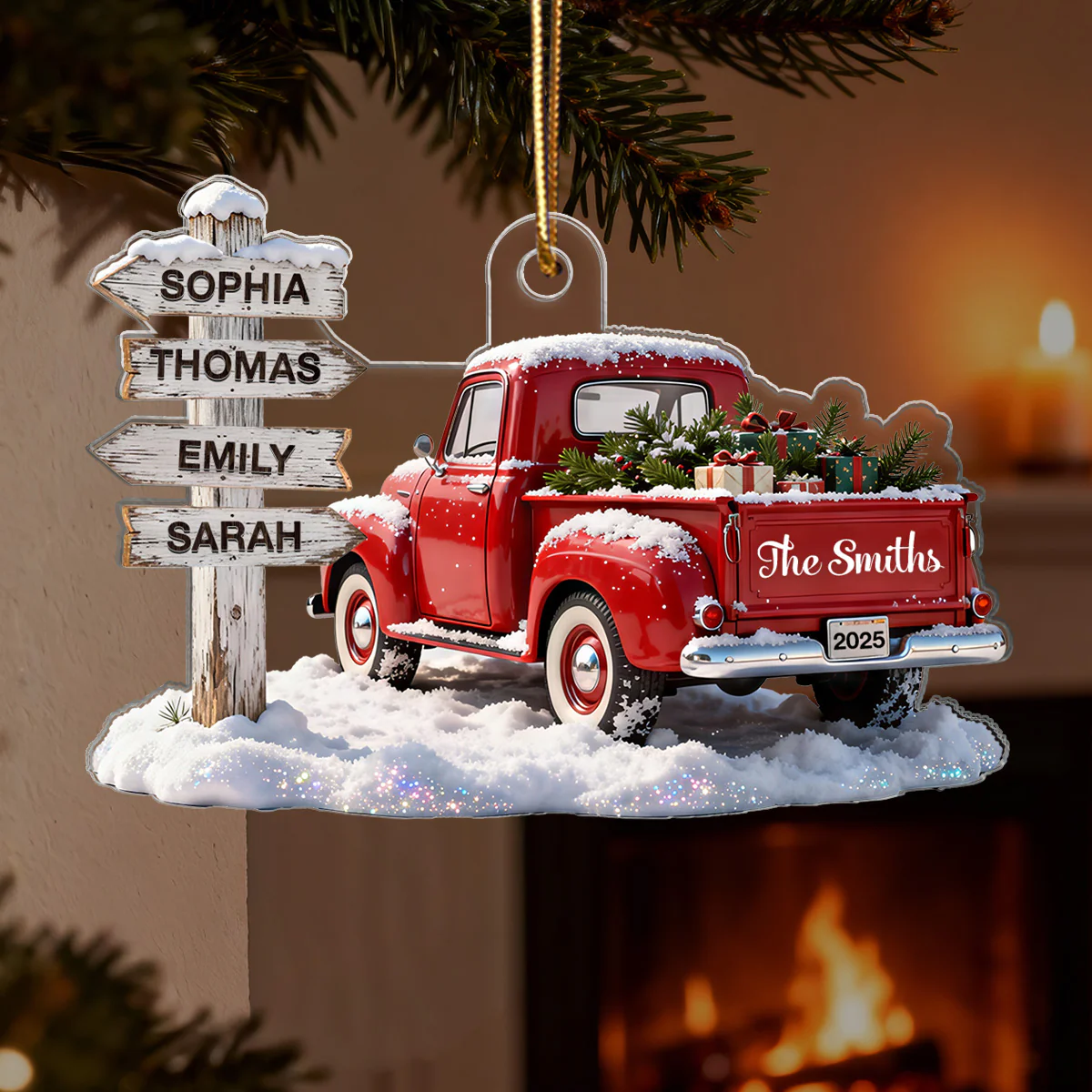 3D Effect Nostalgia Christmas Truck Family Sign Posts Custom Names - Personalized Acrylic Ornament - Gift For Family, Farmhouse Decor - Image 7
