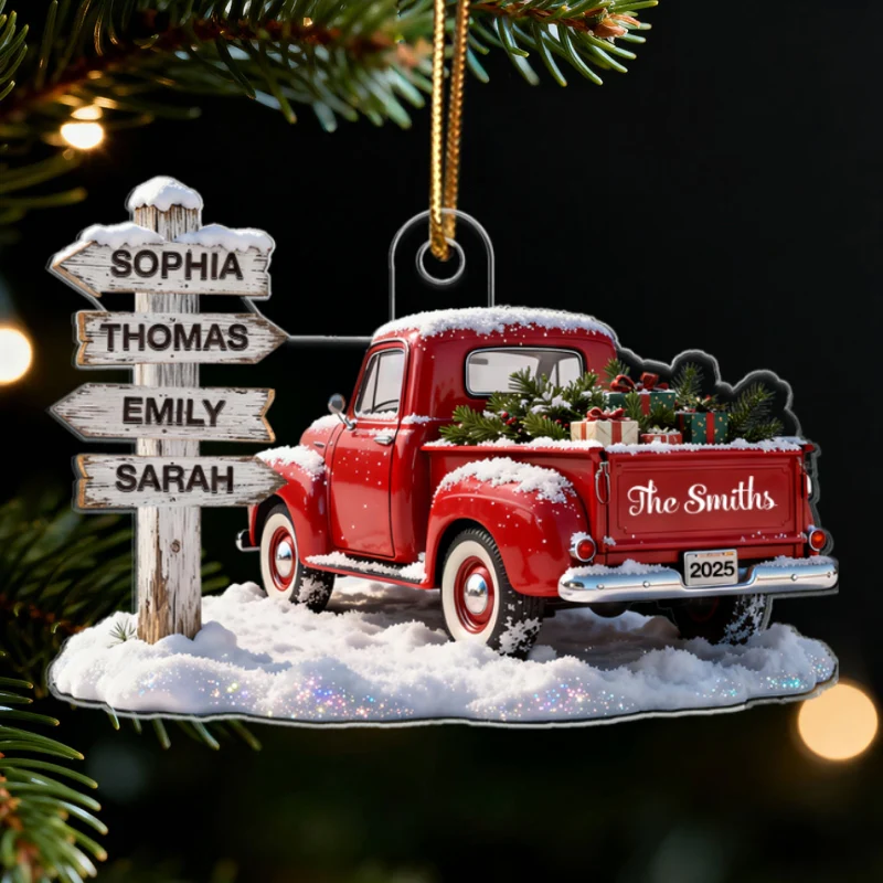 3D Effect Nostalgia Christmas Truck Family Sign Posts Custom Names - Personalized Acrylic Ornament - Gift For Family, Farmhouse Decor - Image 9