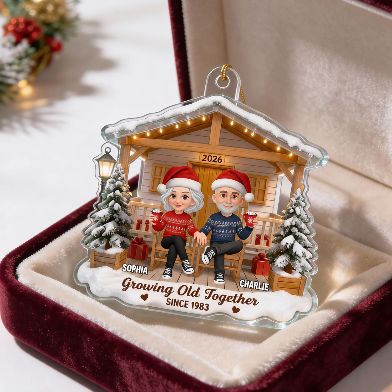 3D Effect Nostalgia Eternal Love Couple On Front Porch - Personalized Acrylic Ornament - Gift For Couple, For Him, For Her, Farmhouse Decor - Image 3