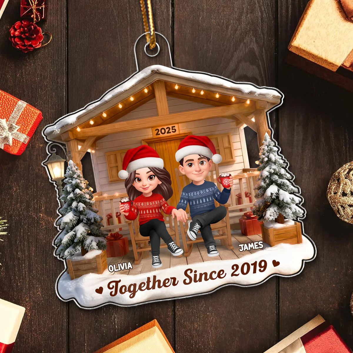 3D Effect Nostalgia Eternal Love Couple On Front Porch - Personalized Acrylic Ornament - Gift For Couple, For Him, For Her, Farmhouse Decor - Image 5