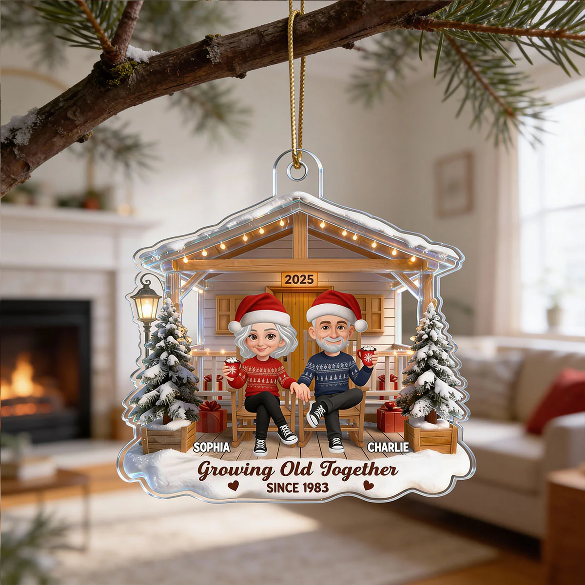 3D Effect Nostalgia Eternal Love Couple On Front Porch - Personalized Acrylic Ornament - Gift For Couple, For Him, For Her, Farmhouse Decor - Image 6
