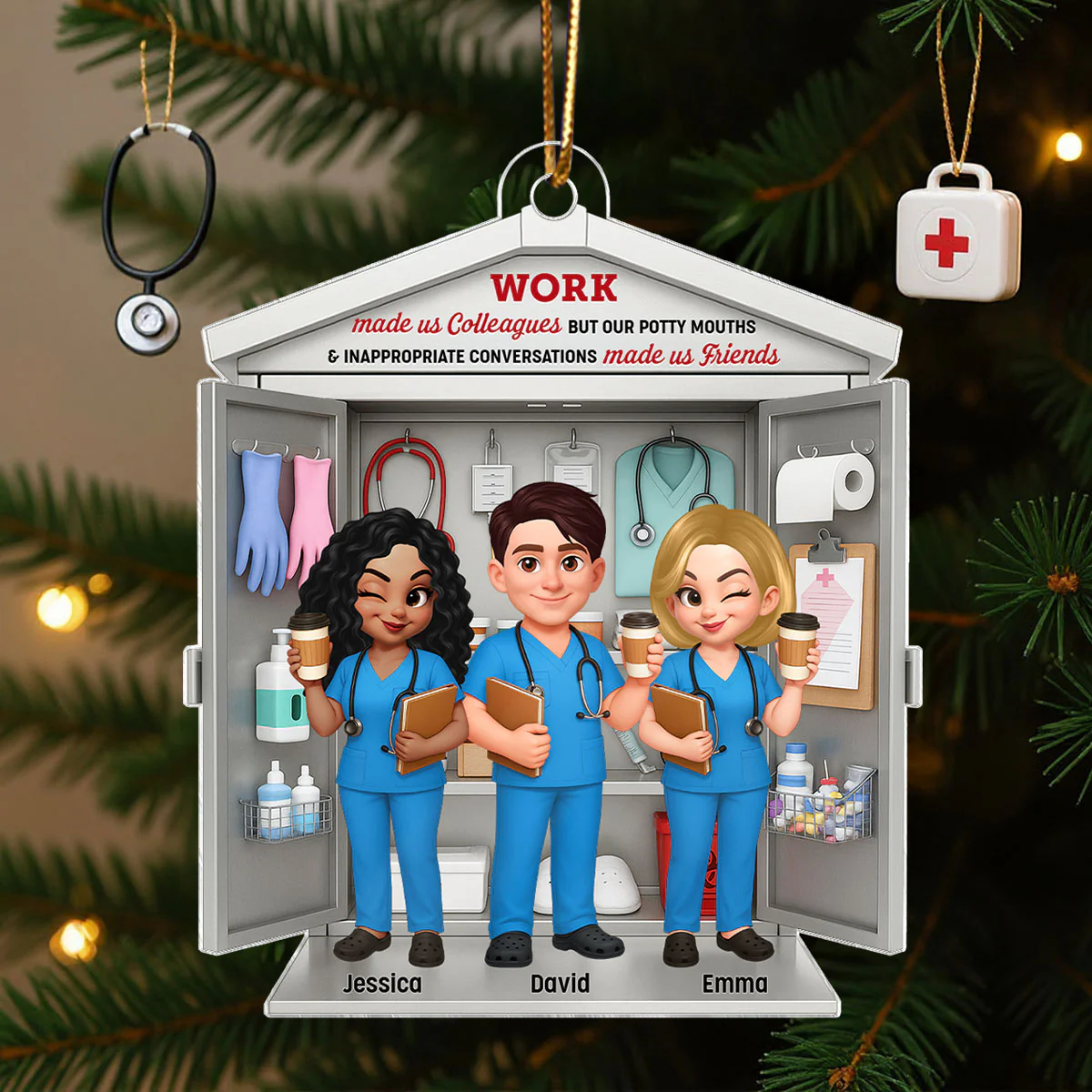 3D Effect Nurse Besties Medical Supplies Cabinet Personalized Acrylic Ornament, Christmas Gift for Coworkers - Image 2