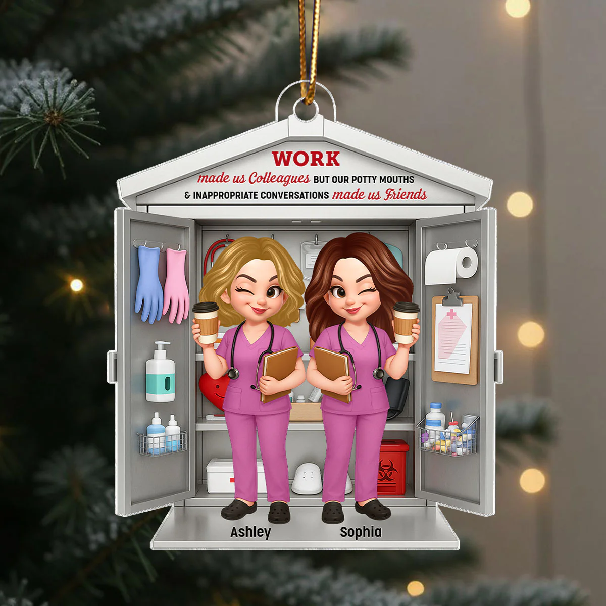 3D Effect Nurse Besties Medical Supplies Cabinet Personalized Acrylic Ornament, Christmas Gift for Coworkers - Image 3