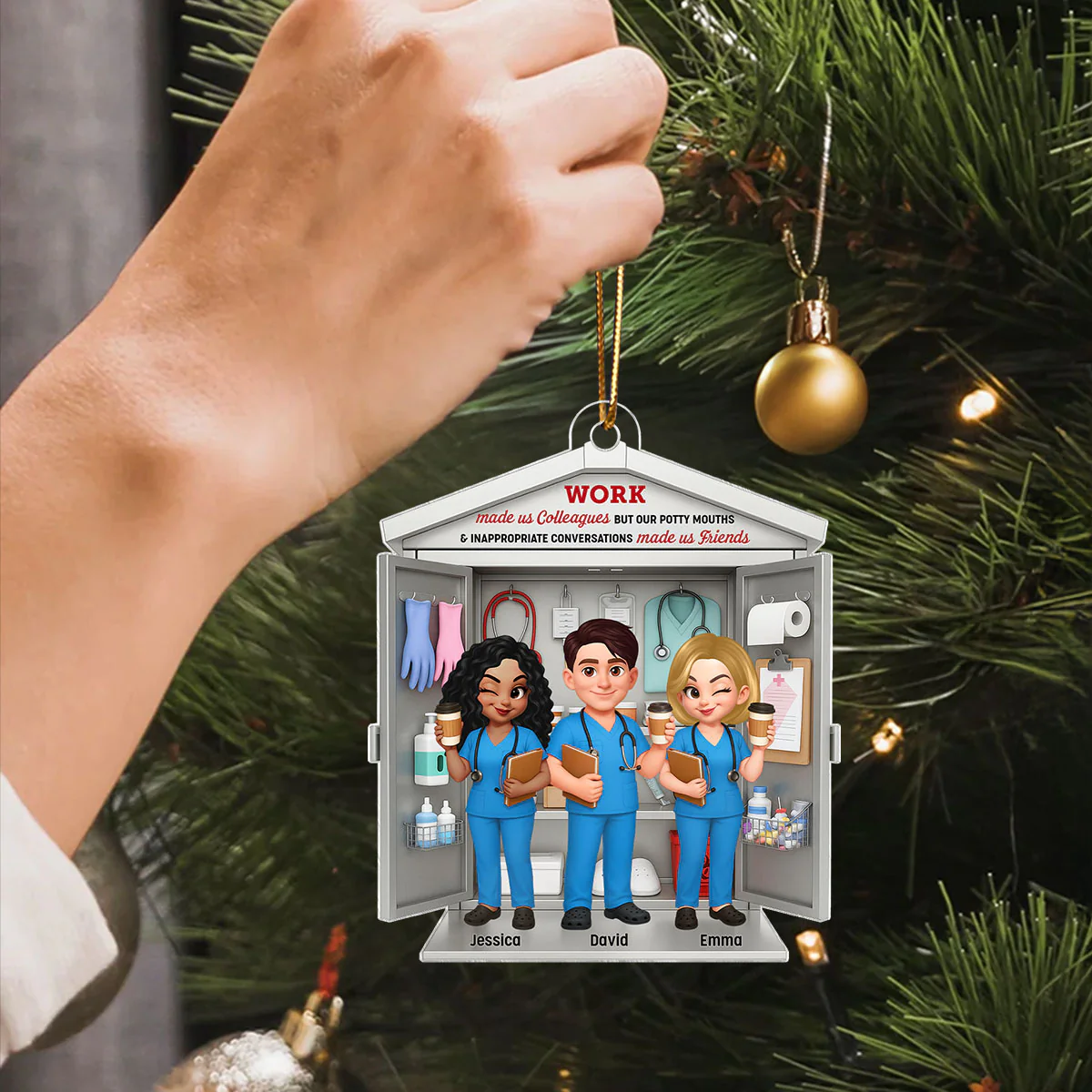 3D Effect Nurse Besties Medical Supplies Cabinet Personalized Acrylic Ornament, Christmas Gift for Coworkers - Image 4