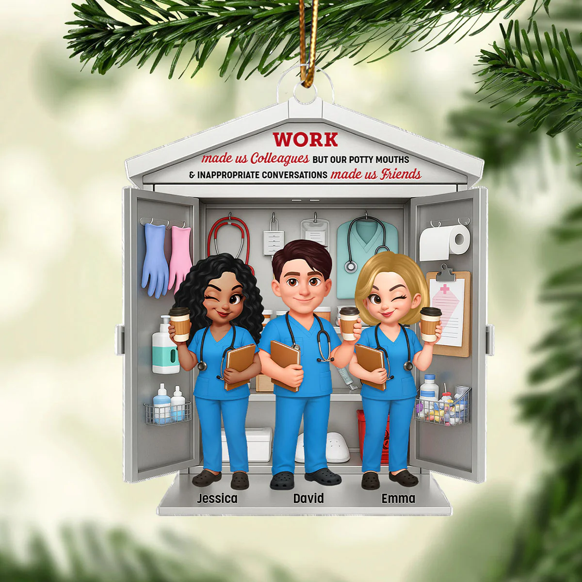 3D Effect Nurse Besties Medical Supplies Cabinet Personalized Acrylic Ornament, Christmas Gift for Coworkers - Image 5