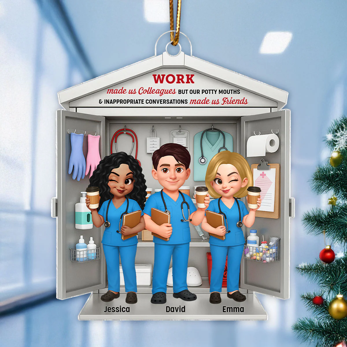 3D Effect Nurse Besties Medical Supplies Cabinet Personalized Acrylic Ornament, Christmas Gift for Coworkers - Image 6