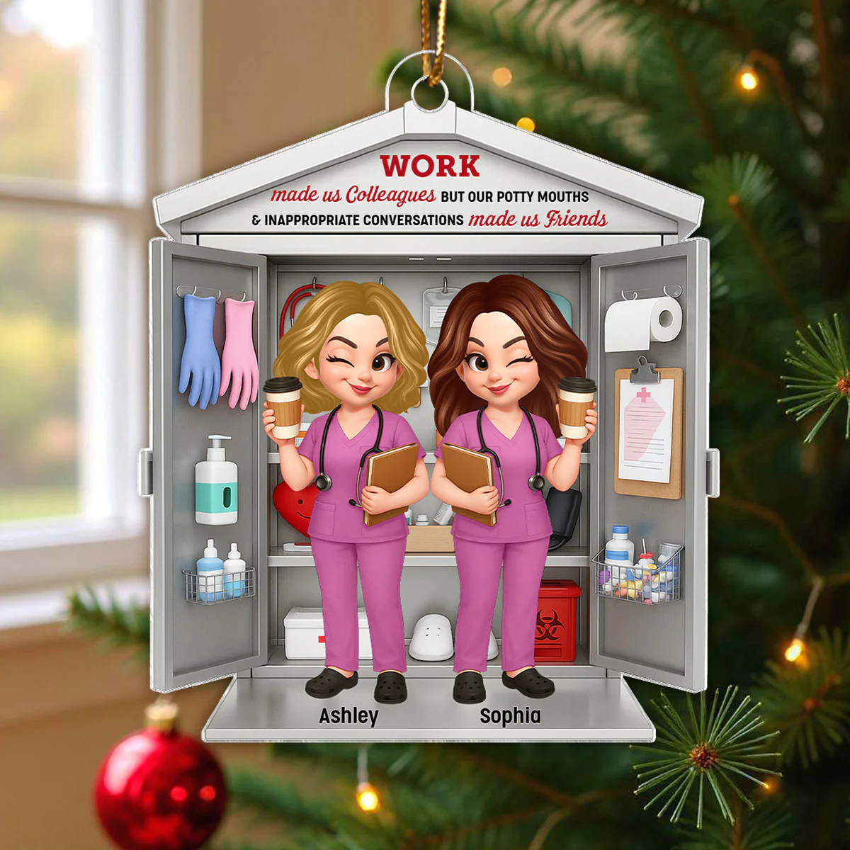3D Effect Nurse Besties Medical Supplies Cabinet Personalized Acrylic Ornament, Christmas Gift for Coworkers - Image 7