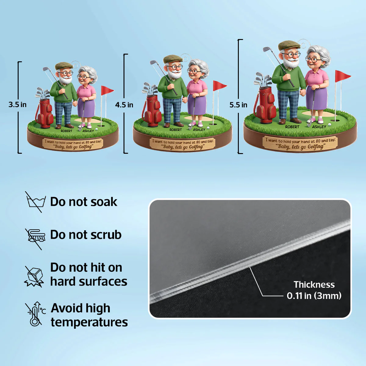 3D Effect Old Couple Baby Let's Go Golfing - Personalized Acrylic Car Hanger - Sentimental Gift for him, for her - Image 8