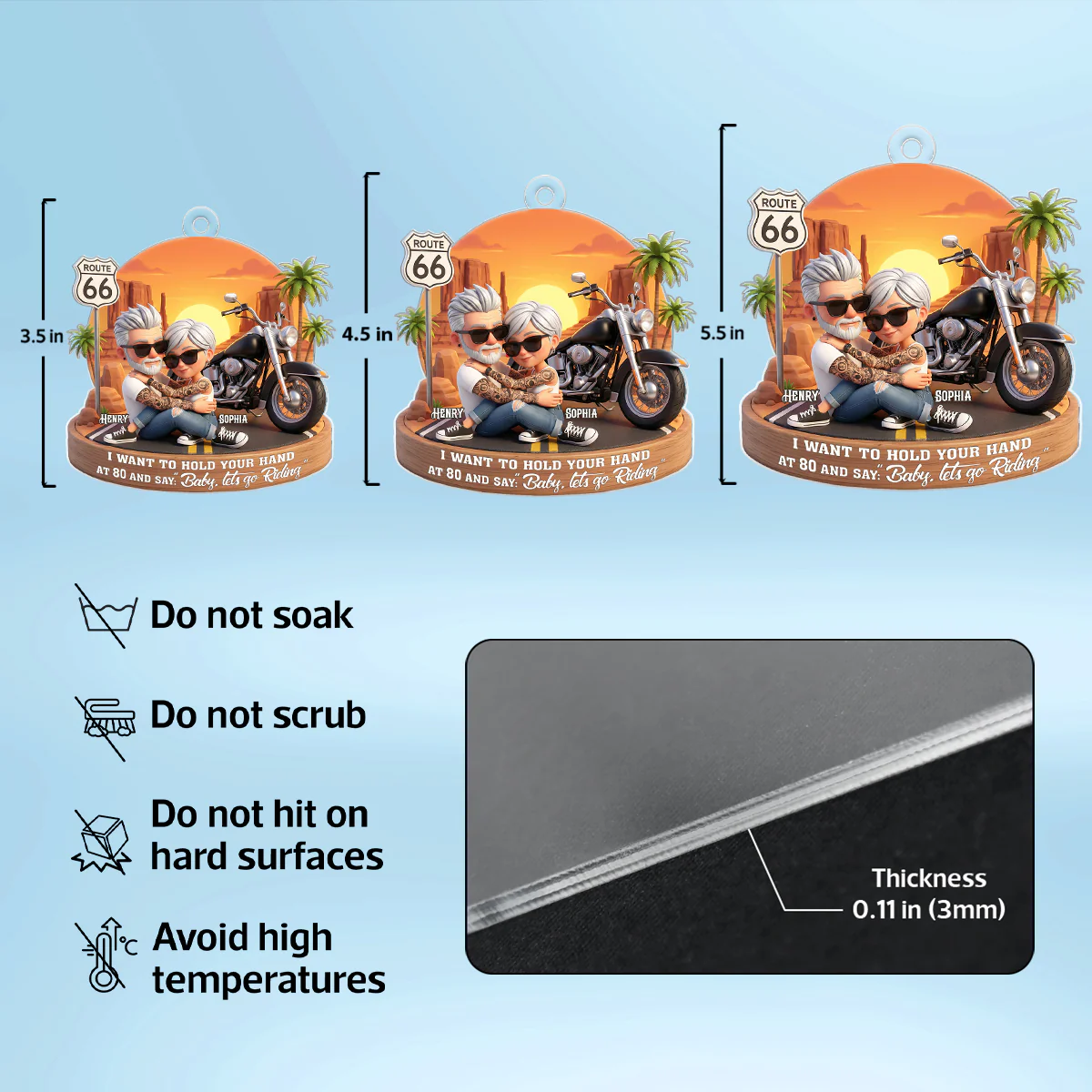3D Effect Old Couple Baby Let's Go Riding - Personalized Acrylic Car Hanger - Sentimental Gift for him, for her - Image 10