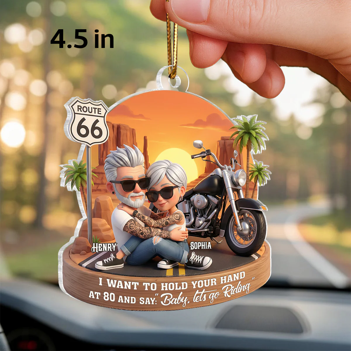 3D Effect Old Couple Baby Let's Go Riding - Personalized Acrylic Car Hanger - Sentimental Gift for him, for her - Image 2