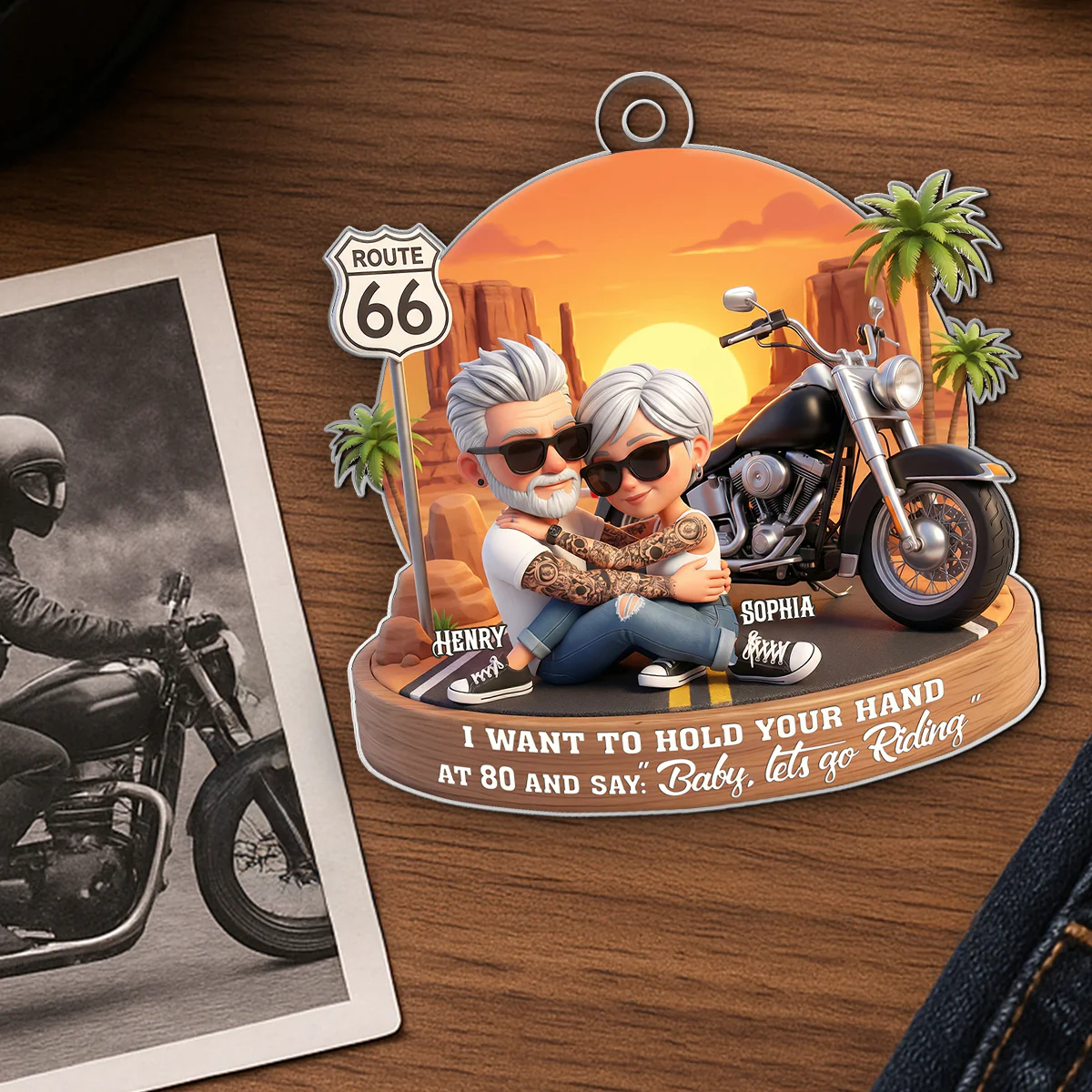 3D Effect Old Couple Baby Let's Go Riding - Personalized Acrylic Car Hanger - Sentimental Gift for him, for her - Image 3