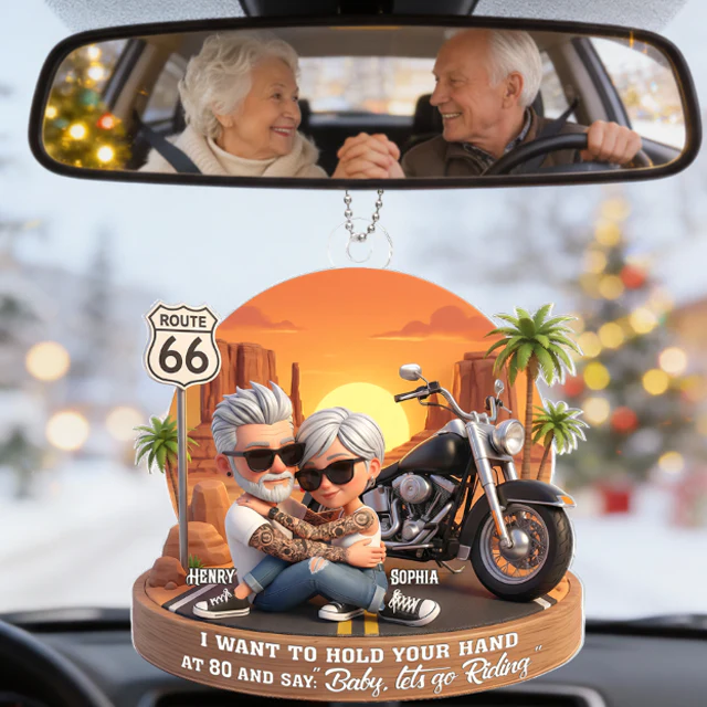 3D Effect Old Couple Baby Let's Go Riding - Personalized Acrylic Car Hanger - Sentimental Gift for him, for her - Image 4