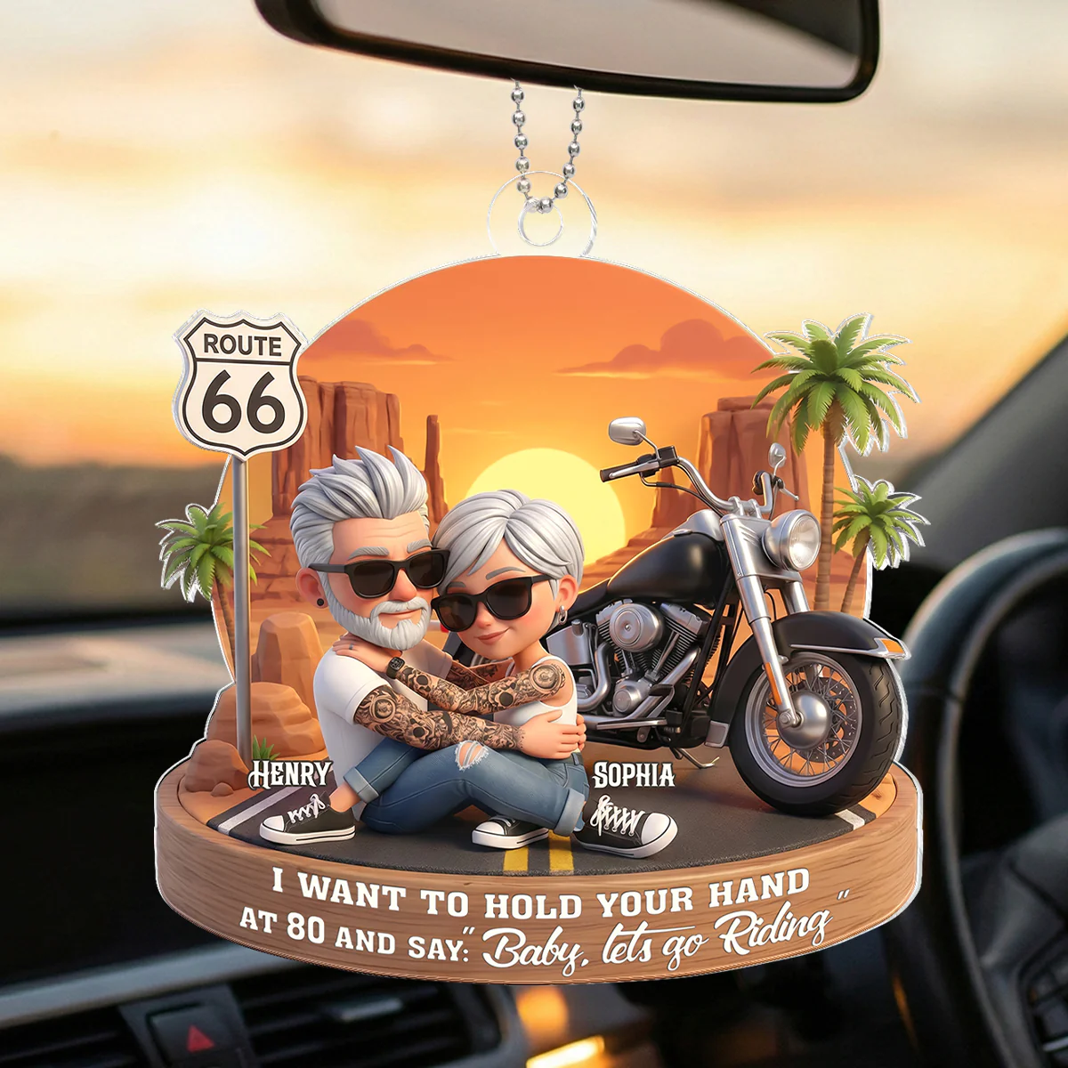 3D Effect Old Couple Baby Let's Go Riding - Personalized Acrylic Car Hanger - Sentimental Gift for him, for her - Image 5