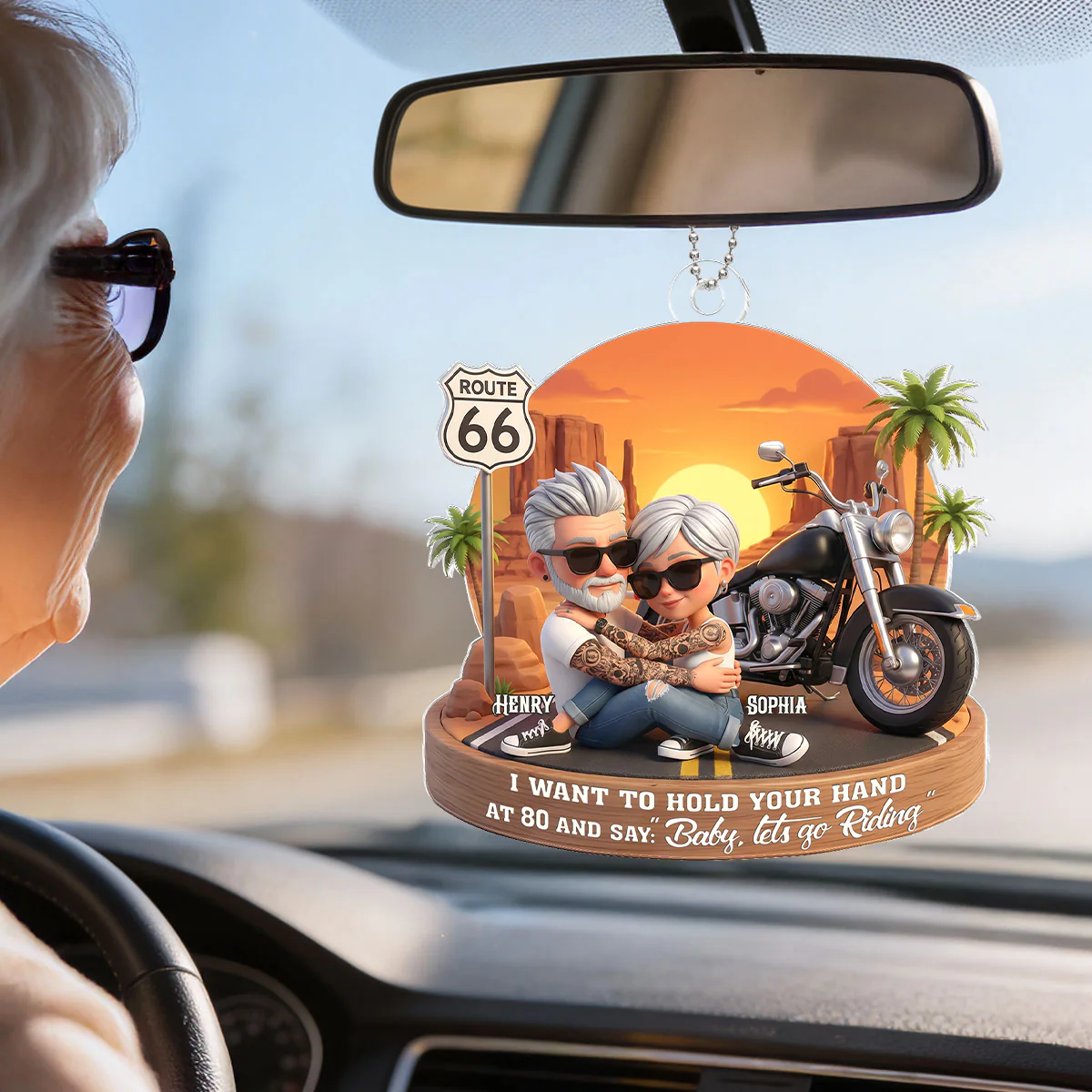 3D Effect Old Couple Baby Let's Go Riding - Personalized Acrylic Car Hanger - Sentimental Gift for him, for her - Image 6