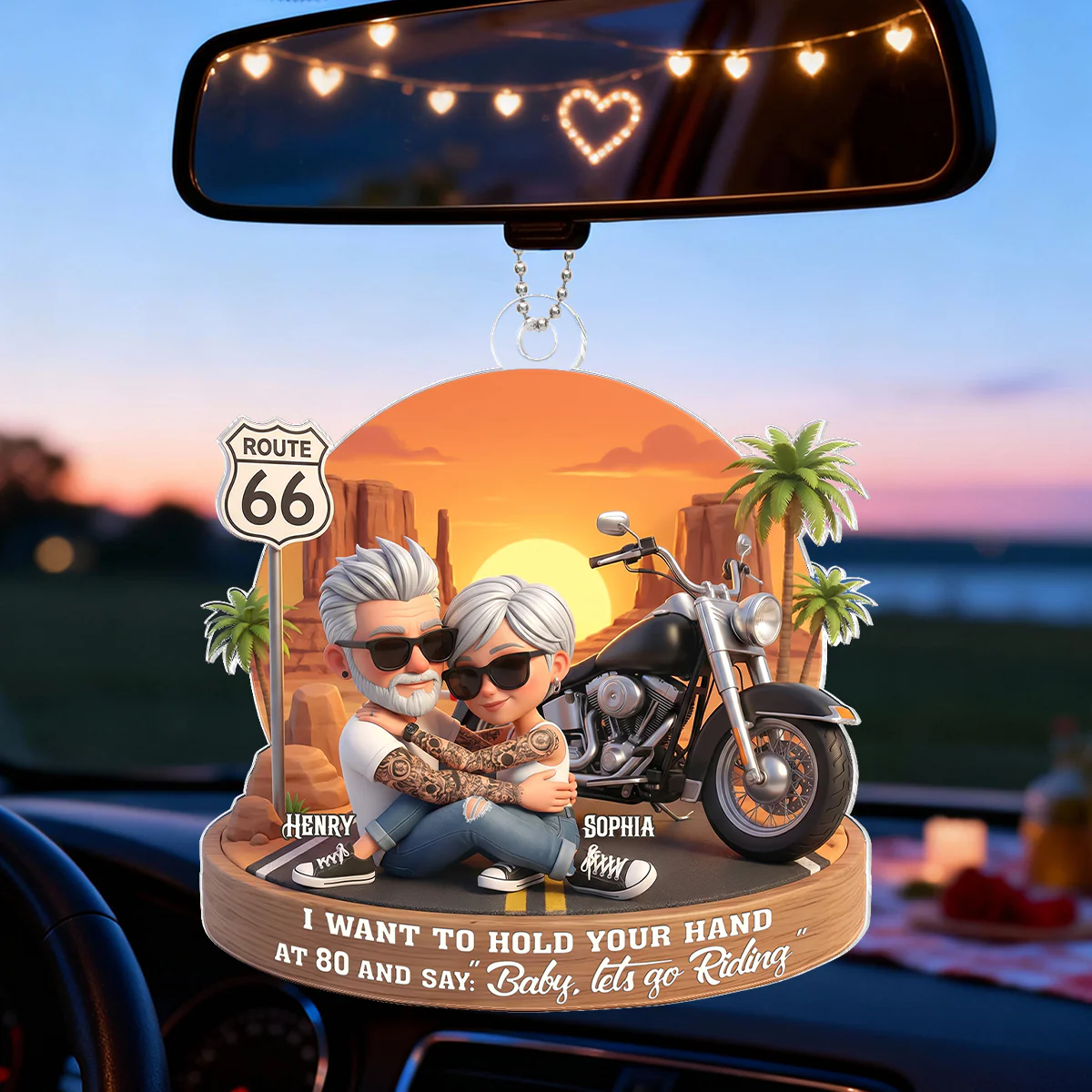 3D Effect Old Couple Baby Let's Go Riding - Personalized Acrylic Car Hanger - Sentimental Gift for him, for her - Image 7
