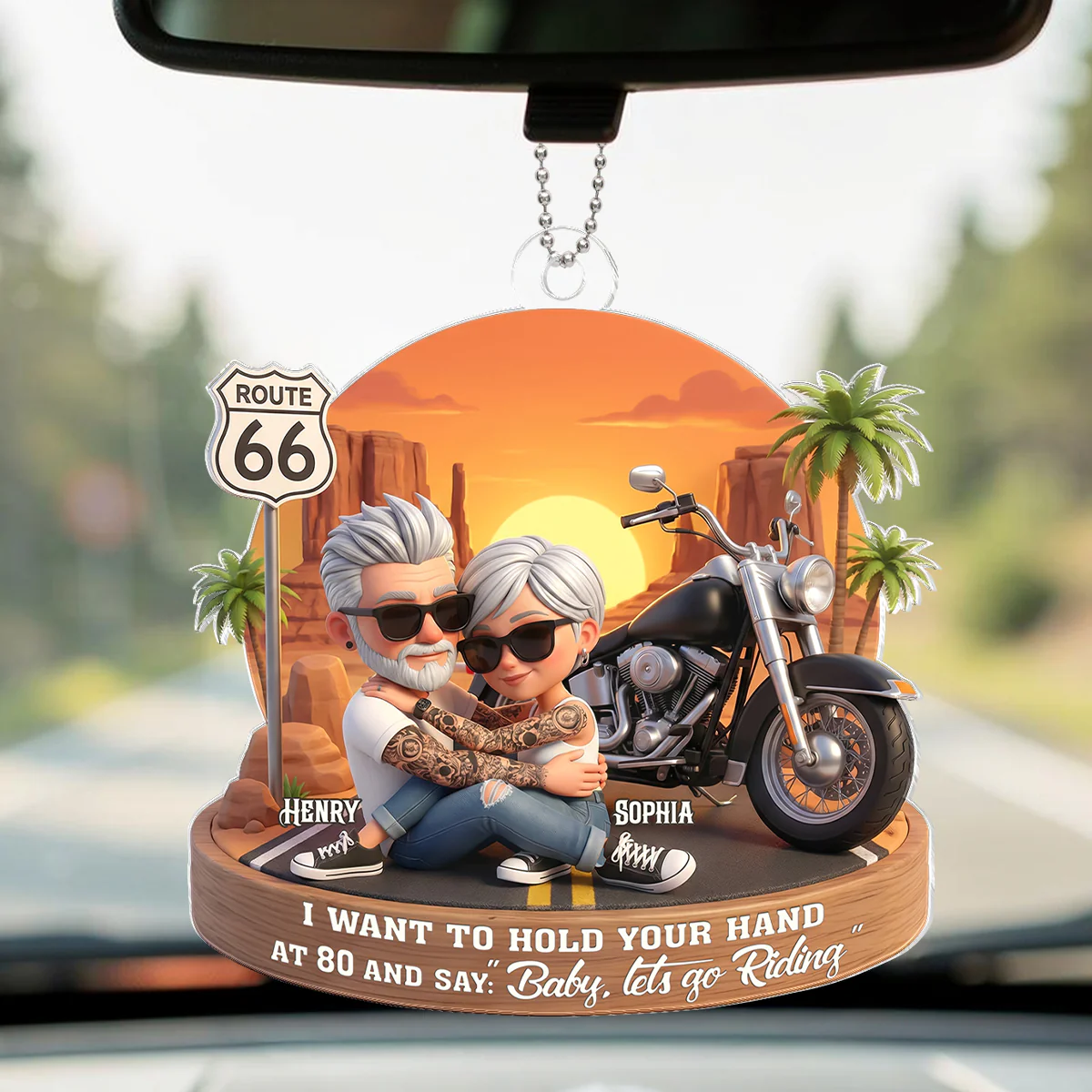 3D Effect Old Couple Baby Let's Go Riding - Personalized Acrylic Car Hanger - Sentimental Gift for him, for her - Image 9