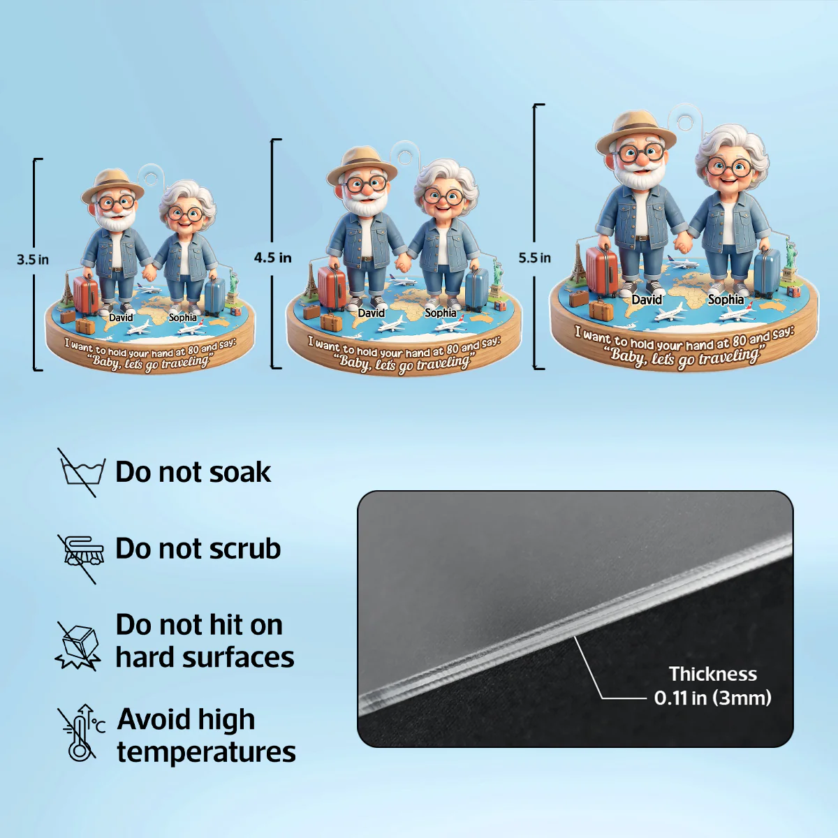 3D Effect Old Couple Baby Let's Go Traveling - Personalized Acrylic Car Hanger - Sentimental Gift for him, for her - Image 10