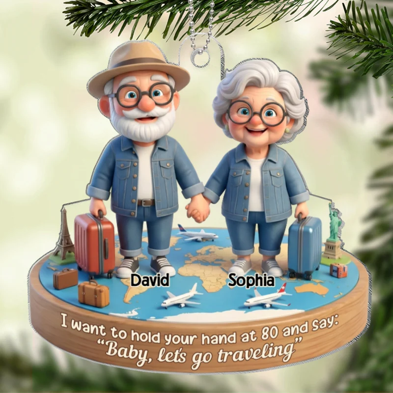 3D Effect Old Couple Baby Let's Go Traveling - Personalized Acrylic Car Hanger - Sentimental Gift for him, for her - Image 11