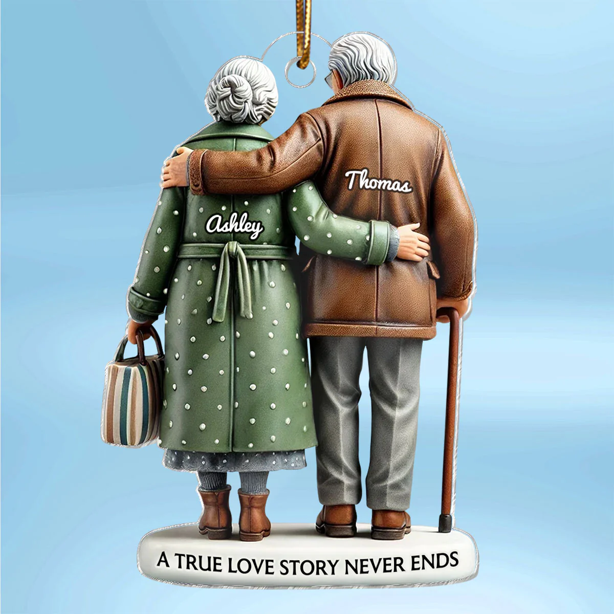 3D Effect Old Couple Embracing Personalized Acrylic Ornament, Heartfelt Keepsake,  Gift For Couple, For Him, For Her, Husband, Wife - Image 2