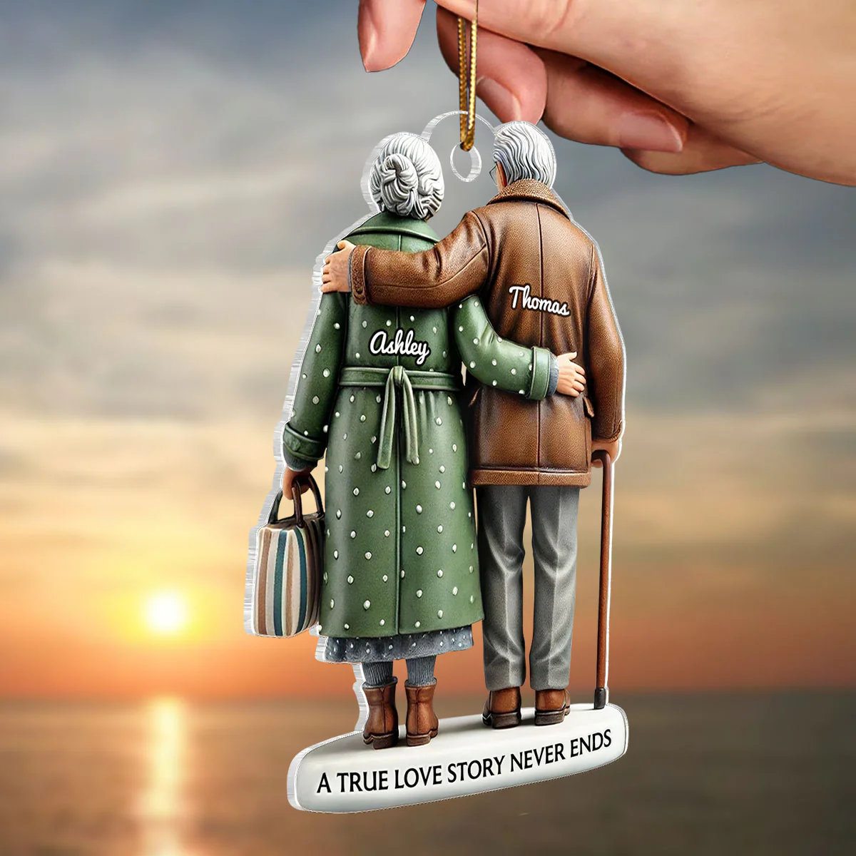 3D Effect Old Couple Embracing Personalized Acrylic Ornament, Heartfelt Keepsake,  Gift For Couple, For Him, For Her, Husband, Wife - Image 3