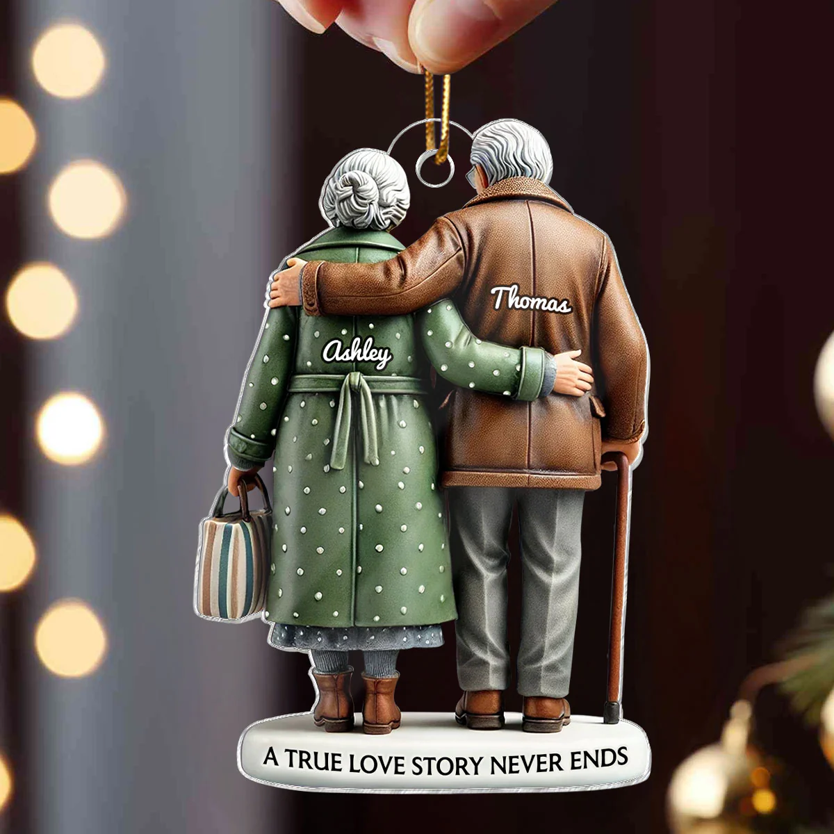 3D Effect Old Couple Embracing Personalized Acrylic Ornament, Heartfelt Keepsake,  Gift For Couple, For Him, For Her, Husband, Wife - Image 4