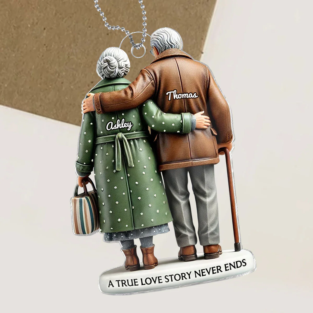 3D Effect Old Couple Embracing Personalized Acrylic Ornament, Heartfelt Keepsake,  Gift For Couple, For Him, For Her, Husband, Wife - Image 5