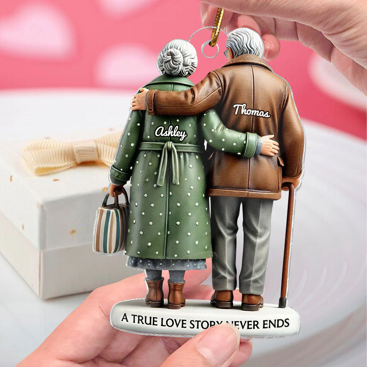 3D Effect Old Couple Embracing Personalized Acrylic Ornament, Heartfelt Keepsake,  Gift For Couple, For Him, For Her, Husband, Wife - Image 6