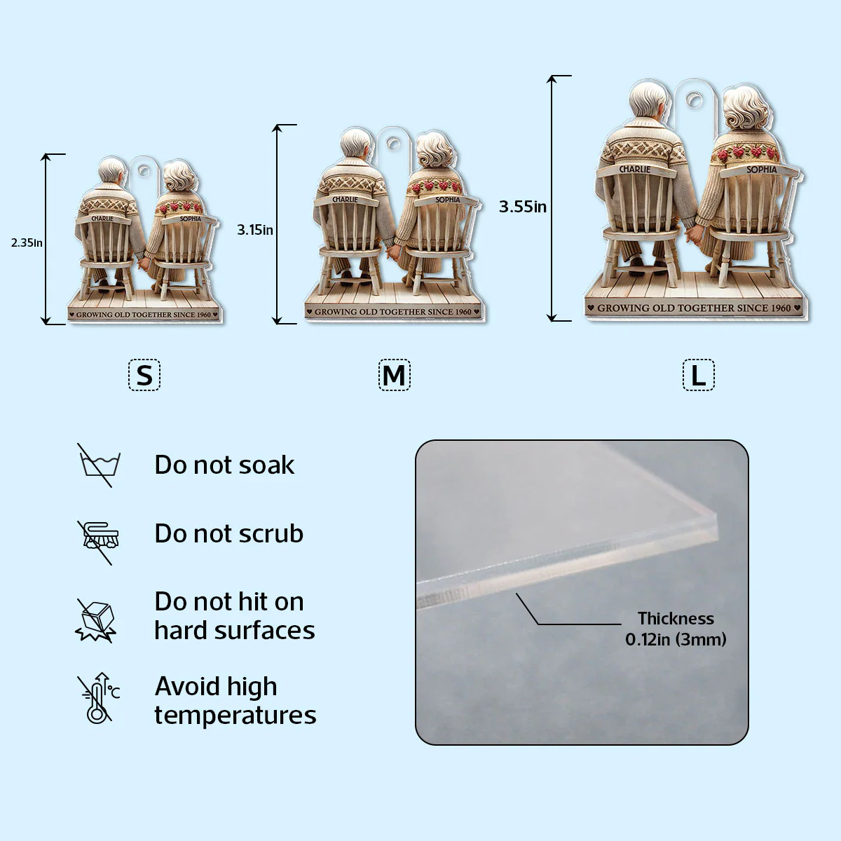 3D Effect Old Couple Holding Hands Sitting Together Personalized Keychain, Heartfelt Gift For Couple, For Him, For Her, Husband, Wife - Image 7