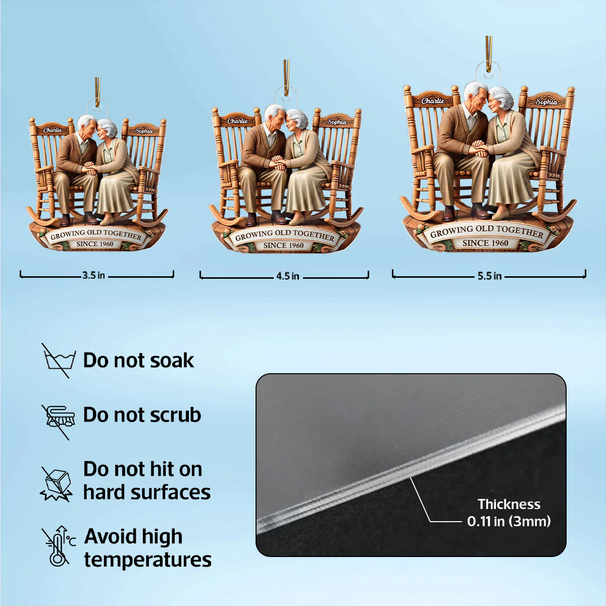 3D Effect Old Couple Sitting On Rocking Chairs Together Personalized Acrylic Ornament - Image 8