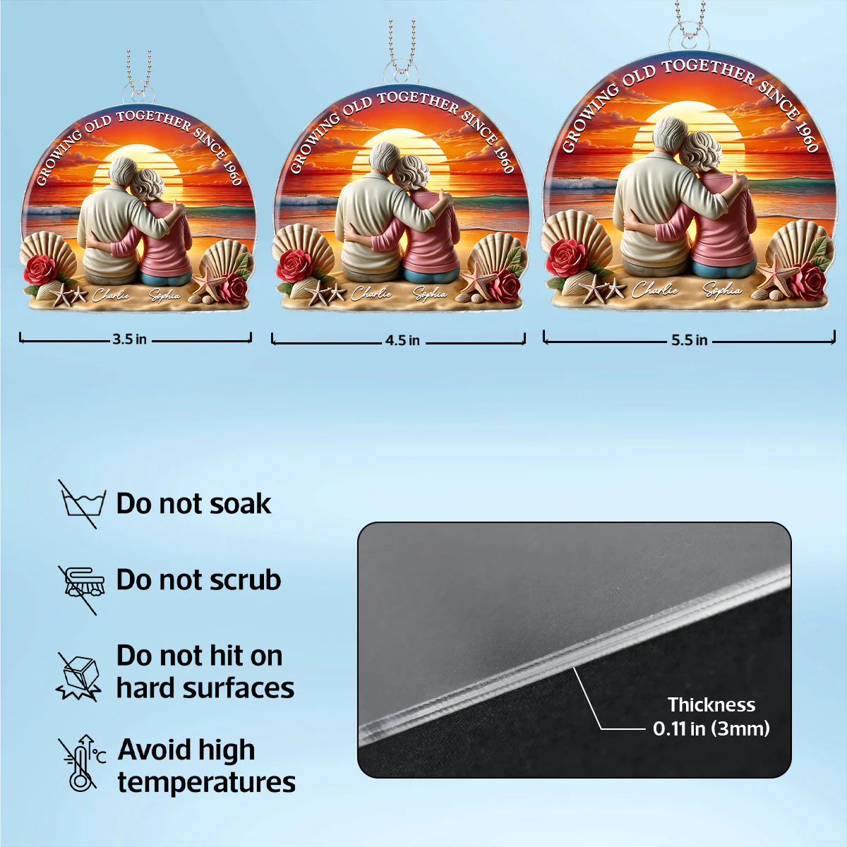 3D Effect Old Couple Sitting Sunset Beach Landscape Personalized Car Hanger Ornament, Heartfelt Gift For Couple, For Him, For Her, Husband, Wife - Image 6