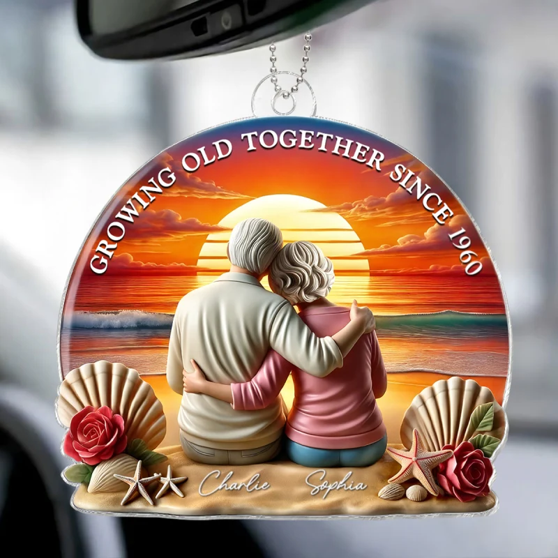 3D Effect Old Couple Sitting Sunset Beach Landscape Personalized Car Hanger Ornament, Heartfelt Gift For Couple, For Him, For Her, Husband, Wife - Image 7