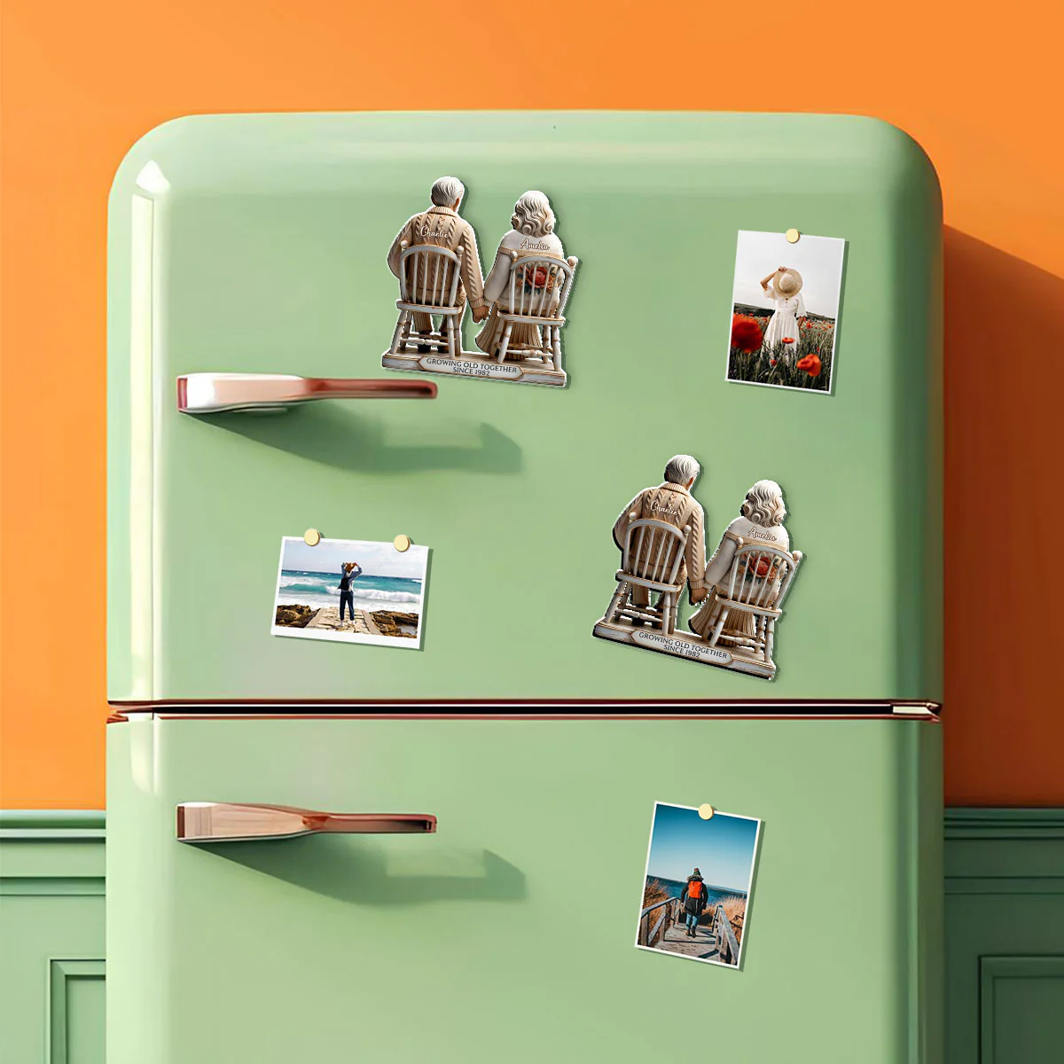 3D Effect Old Couple Sitting Together Personalized Acrylic Fridge Magnet, Heartfelt Gift For Couple, For Him, For Her, Husband, Wife - Image 2