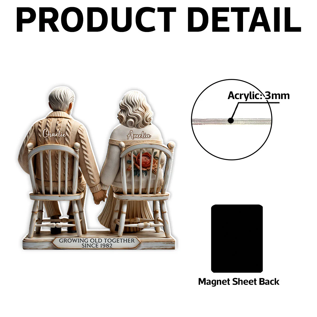 3D Effect Old Couple Sitting Together Personalized Acrylic Fridge Magnet, Heartfelt Gift For Couple, For Him, For Her, Husband, Wife - Image 6