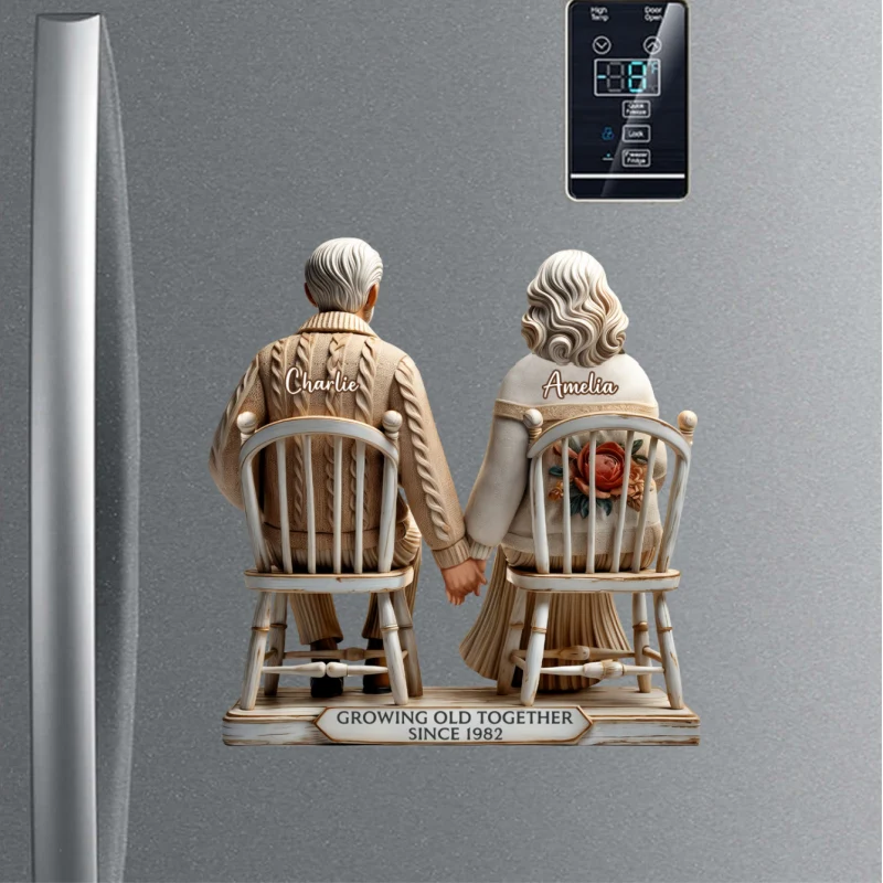 3D Effect Old Couple Sitting Together Personalized Acrylic Fridge Magnet, Heartfelt Gift For Couple, For Him, For Her, Husband, Wife - Image 7