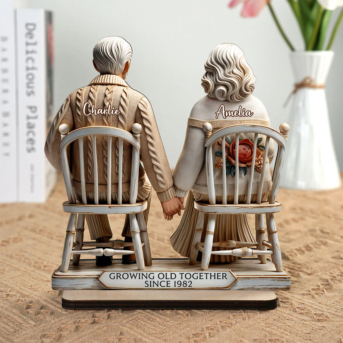 3D Effect Couple Sitting Together Personalized Standing Wooden Plaque, Heartfelt 2025  Gift, Anniversary Gift For Girlfriend, For Wife