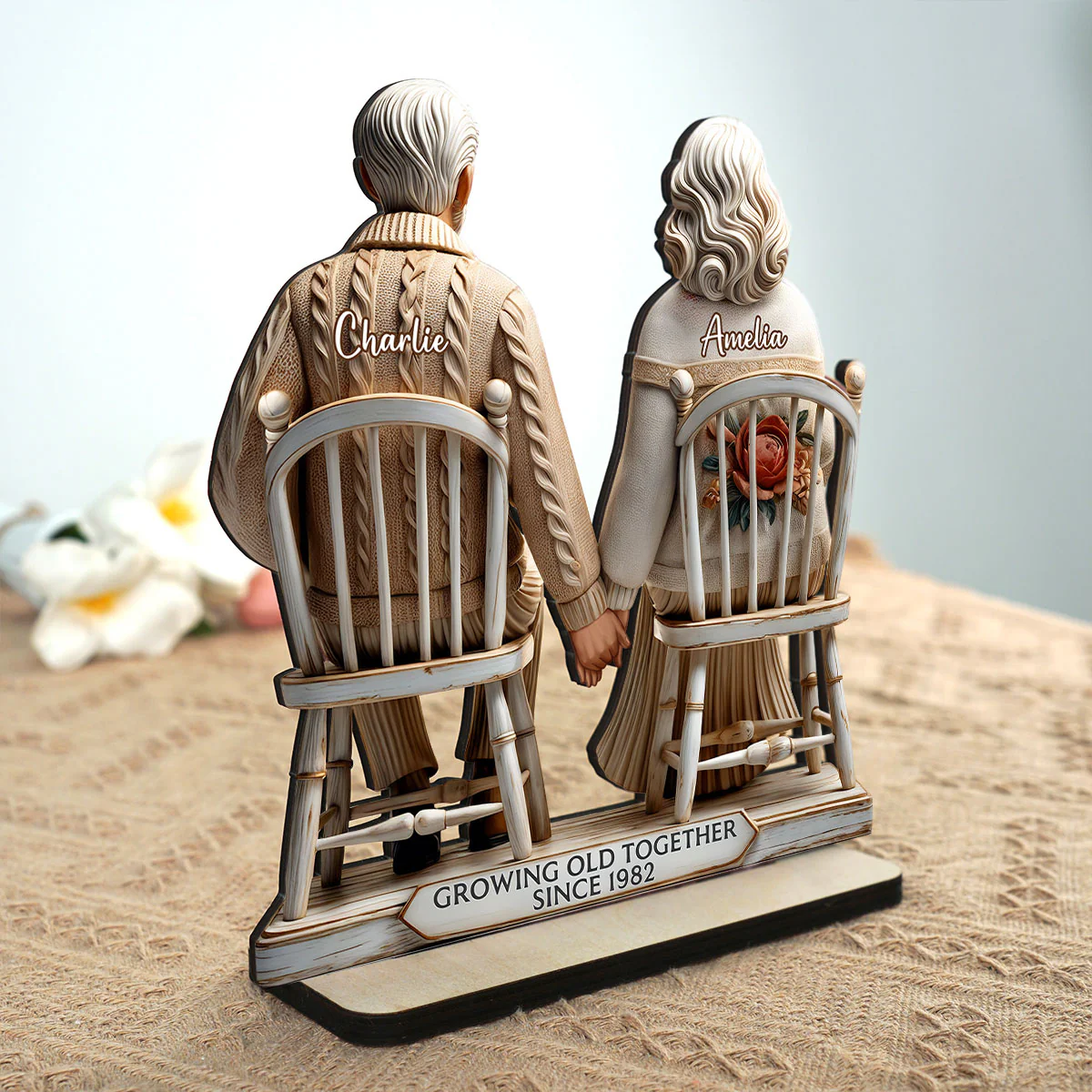 3D Effect Couple Sitting Together Personalized Standing Wooden Plaque, Heartfelt 2025  Gift, Anniversary Gift For Girlfriend, For Wife - Image 3