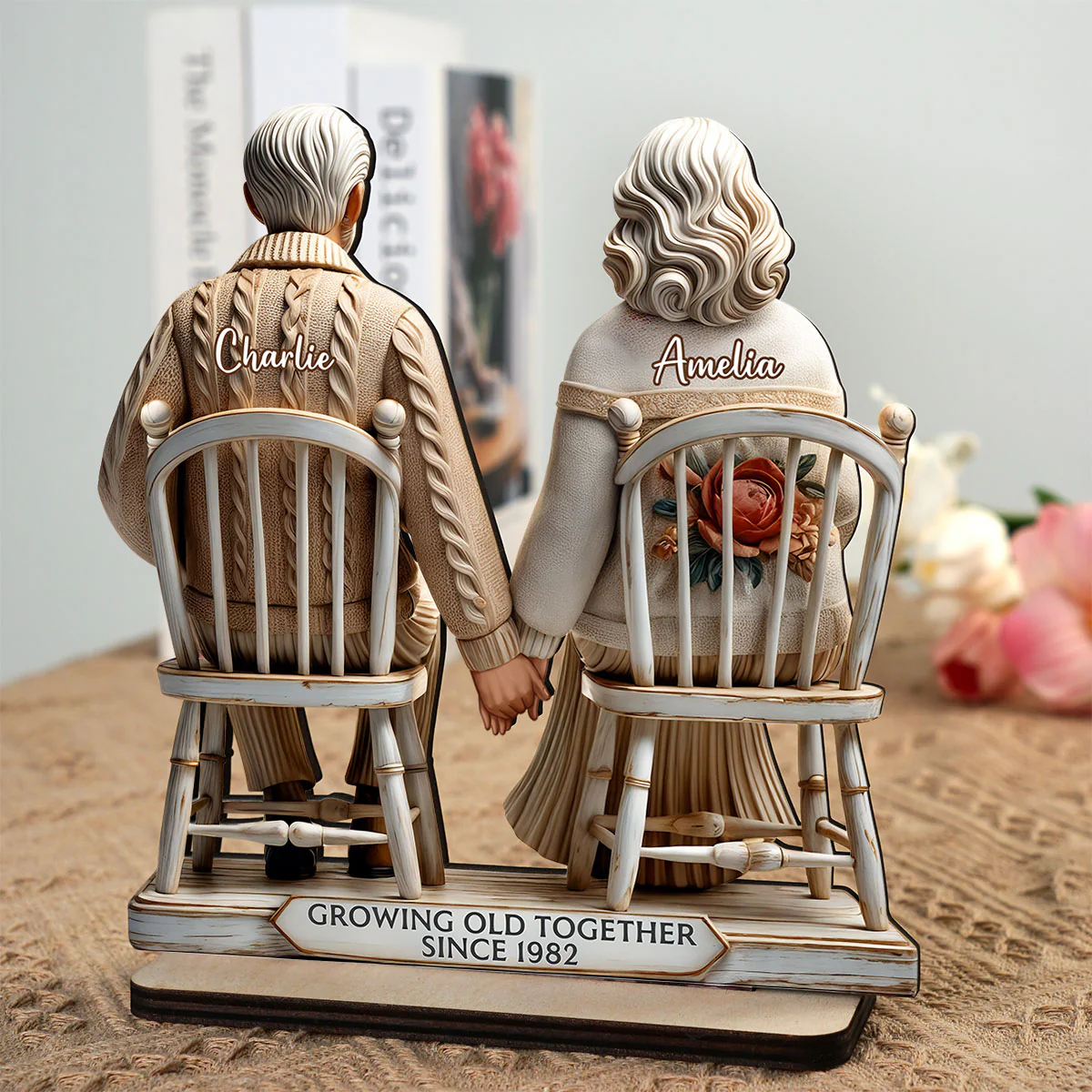 3D Effect Couple Sitting Together Personalized Standing Wooden Plaque, Heartfelt 2025  Gift, Anniversary Gift For Girlfriend, For Wife - Image 4