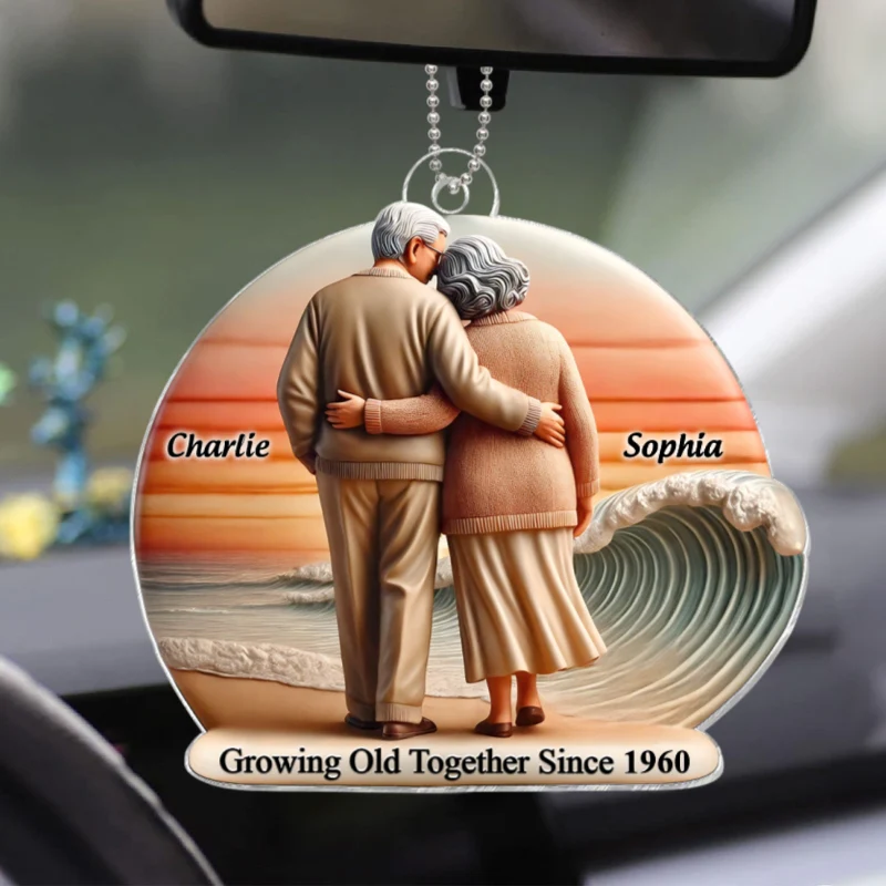 3D Effect Old Couple Walking Sunset Beach Landscape Personalized Car Hanger Ornament, Heartfelt Gift For Couple, For Him, For Her, Husband, Wife - Image 7